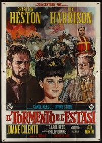 4a500 AGONY & THE ECSTASY Italian 2p '65 art of Charlton Heston, Rex Harrison & Cilento by Nistri!