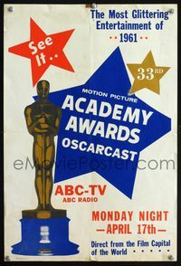 4b221 33rd ACADEMY AWARDS OSCARCAST special 14x20 '61 cool art of Oscar statuette!