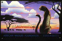 4b225 AFRICAN WILDLIFE FOUNDATION SERENGETI special 23x34 '84 art of cheetah by Daniel Gilbert!
