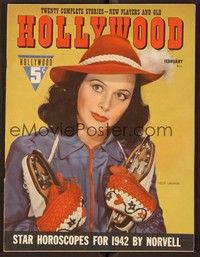 4c108 HOLLYWOOD magazine February 1942 close up of Hedy Lamarr holding ice skates!