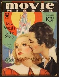 4c094 MOVIE MIRROR magazine December 1933 art of John Gilbert & Greta Garbo from Queen Christina!