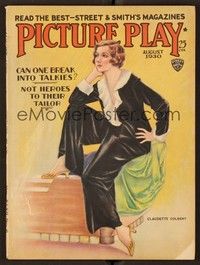 4c075 PICTURE PLAY magazine August 1930 great full-length art of pretty Claudette Colbert!