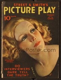 4c076 PICTURE PLAY magazine November 1931 wonderful art of Greta Garbo by John Drew!