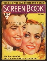 4c067 SCREEN BOOK magazine September 1936 art of Joan Crawford & Robert Taylor from Gorgeous Hussy