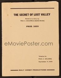 4c160 DISNEYLAND TV script Sept 11, 1978, screenplay by Golding & Irving, Secret of Lost Valley!