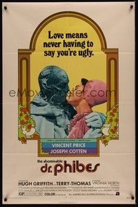 4d013 ABOMINABLE DR. PHIBES  1sh '71 Vincent Price says love means never having to say you're ugly!