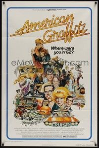 4d044 AMERICAN GRAFFITI  1sh '73 George Lucas teen classic, it was the time of your life!