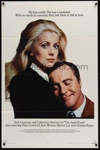 4d053 APRIL FOOLS int'l 1sh '69 Jack Lemmon & Catherine Deneuve are married but not to each other!