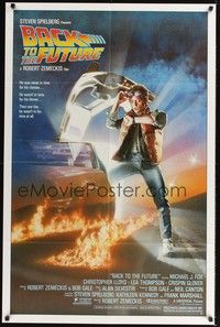 4d066 BACK TO THE FUTURE  1sh '85 Robert Zemeckis, art of Michael J. Fox & Delorean by Drew Struzan!