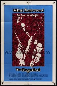 4d083 BEGUILED  1sh '71 cool psychedelic art of Clint Eastwood & Geraldine Page, Don Siegel