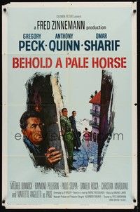 4d084 BEHOLD A PALE HORSE blue style 1sh '64 Gregory Peck, Howard Terpning artwork!