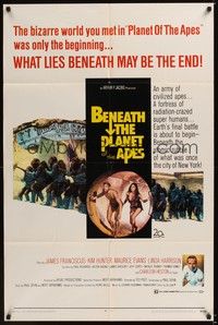 4d087 BENEATH THE PLANET OF THE APES  1sh '70 sci-fi sequel, what lies beneath may be the end!