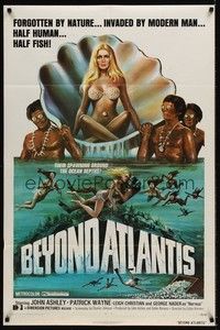 4d092 BEYOND ATLANTIS  1sh '73 great art of super sexy girl in clam with fish-eyed natives!