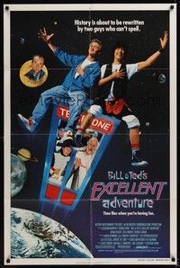 4d102 BILL & TED'S EXCELLENT ADVENTURE  1sh '89 Keanu Reeves, Socrates, Napoleon & Lincoln in booth!