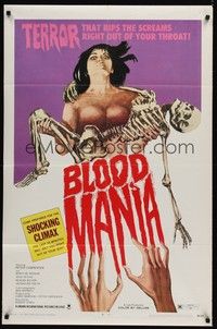 4d116 BLOOD MANIA  1sh '70 really wild horror artwork, it rips the screams out of your throat!