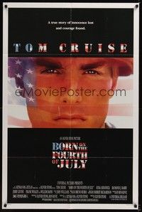 4d127 BORN ON THE FOURTH OF JULY DS 1sh '89 Oliver Stone, great patriotic image of Tom Cruise!