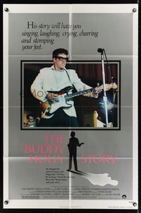 4d148 BUDDY HOLLY STORY style A 1sh '78 great image of Gary Busey performing on stage with guitar!