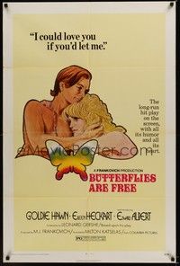 4d156 BUTTERFLIES ARE FREE  1sh '72 cool art of would-be lovers Goldie Hawn & blind Edward Albert!
