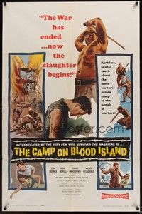 4d163 CAMP ON BLOOD ISLAND  1sh '58 brutal artwork of World War II slaughter!