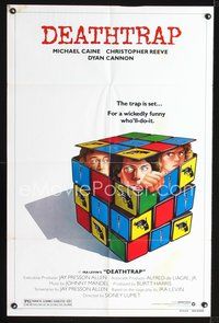 4d244 DEATHTRAP style B 1sh '82 art of Chris Reeve, Michael Caine & Dyan Cannon in Rubik's Cube!