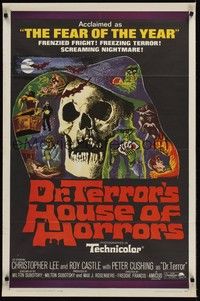 4d270 DR. TERROR'S HOUSE OF HORRORS  1sh '65 Christopher Lee, cool horror montage art!