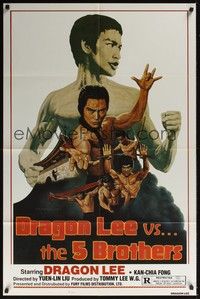 4d274 DRAGON LEE VS THE 5 BROTHERS  1sh '78 Wu da di zi, kung fu Bruce Lee ripoff art by Marcus!
