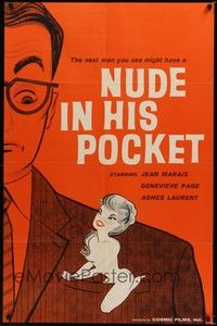 4d588 NUDE IN HIS POCKET  English 1sh '57 Pierre Kast directed, wacky artwork!