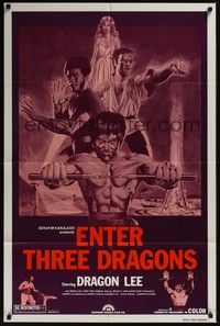 4d293 DRAGON ON FIRE 1sh R80s Dragon Lee & Bolo Yeung kung-fu action, Enter Three Dragons!
