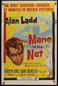 4d515 MAN IN THE NET  1sh '59 Alan Ladd in the most suspense-charged 97 minutes in motion pictures!