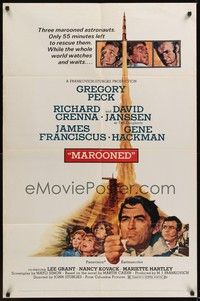4d520 MAROONED style C 1sh '69 Gregory Peck & Gene Hackman, great Terpning cast & rocket art!