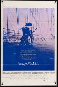 4d528 ME, NATALIE  1sh '69 cool image of Patty Duke & James Farentino on motorcycle on bridge!