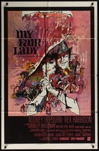 4d551 MY FAIR LADY int'l 1sh '64 classic art of Audrey Hepburn & Rex Harrison by Bob Peak!