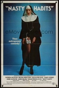 4d562 NASTY HABITS  1sh '77 Glenda Jackson as sexy nun w/tape recorder on leg, by Brut!