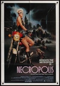 4d568 NECROPOLIS  1sh '86 art of sexy LeeAnne Baker on motorcycle w/zombies!