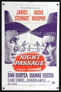 4d575 NIGHT PASSAGE  1sh R64 no one could stop the showdown between Jimmy Stewart & Audie Murphy!