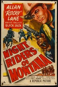 4d576 NIGHT RIDERS OF MONTANA  1sh '51 art of cowboy Allan Rocky Lane & Black Jack!