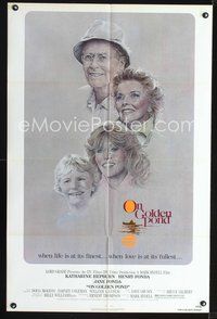 4d597 ON GOLDEN POND  1sh '81 art of Katharine Hepburn, Henry Fonda, and Jane Fonda by C.D. de Mar!