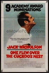 4d601 ONE FLEW OVER THE CUCKOO'S NEST int'l 1sh '75 different image of Jack Nicholson, Milos Forman
