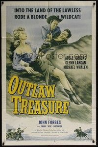 4d611 OUTLAW TREASURE  1sh '55 sexy blonde hellcat Adele Jergens in western adventure!