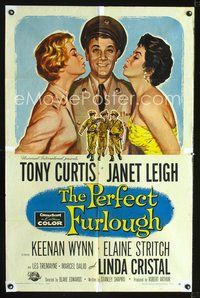 4d629 PERFECT FURLOUGH  1sh '58 great artwork of Tony Curtis in uniform, Janet Leigh!