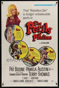 4d631 PERILS OF PAULINE  1sh '67 Rebellion Girl Pamela Austin is dodgin' unbelievable perils!