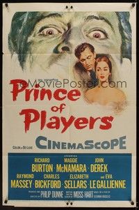 4d651 PRINCE OF PLAYERS  1sh '55 Richard Burton as Edwin Booth, perhaps greatest stage actor ever!
