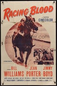 4d664 RACING BLOOD  1sh '54 huge image of jockey Jimmy Boyd riding horse at race!