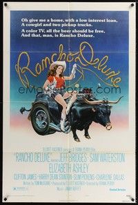 4d670 RANCHO DELUXE style B 1sh '75 John Alvin art of sexy cowgirl riding wacky bull car!