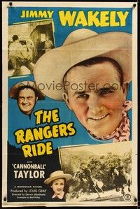 4d672 RANGERS RIDE  1sh '48 super close up of cowboy Jimmy Wakely + Dub Cannonball Taylor!
