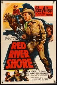 4d680 RED RIVER SHORE  1sh '53 cool full-length artwork of cowboy Rex Allen pointing gun!