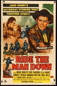 4d699 RIDE THE MAN DOWN  1sh '52 cool art of cowboys Brian Donlevy & Rod Cameron!
