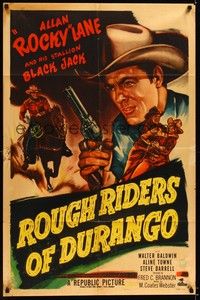 4d719 ROUGH RIDERS OF DURANGO style A 1sh '51 artwork of cowboy Allan 'Rocky' Lane & Black Jack!
