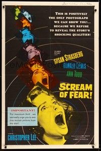 4d742 SCREAM OF FEAR  1sh '61 Hammer, classic terrified Susan Strasberg horror image!