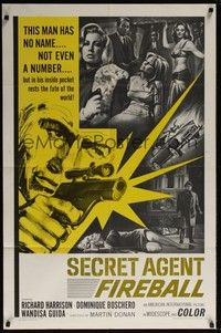 4d746 SECRET AGENT FIREBALL  1sh '66 Bond rip-off, the man with no name, not even a number!